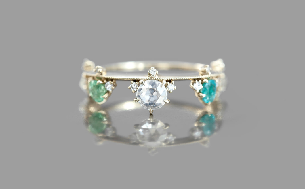 Crown Ring–Paraiba & Emerald