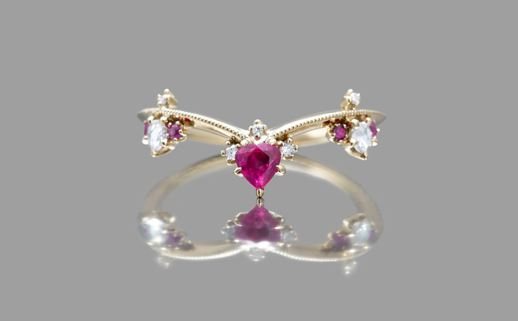 Curved Ruby Crown Ring