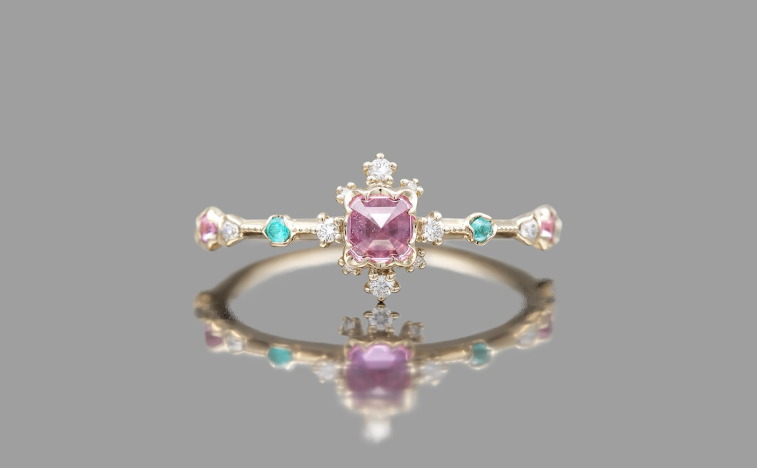 Snowflake Ring–Sapphire & Paraiba