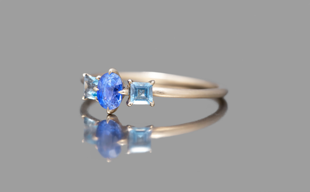 Triplets Iceberg Ring–Sapphire & Aquamarine 